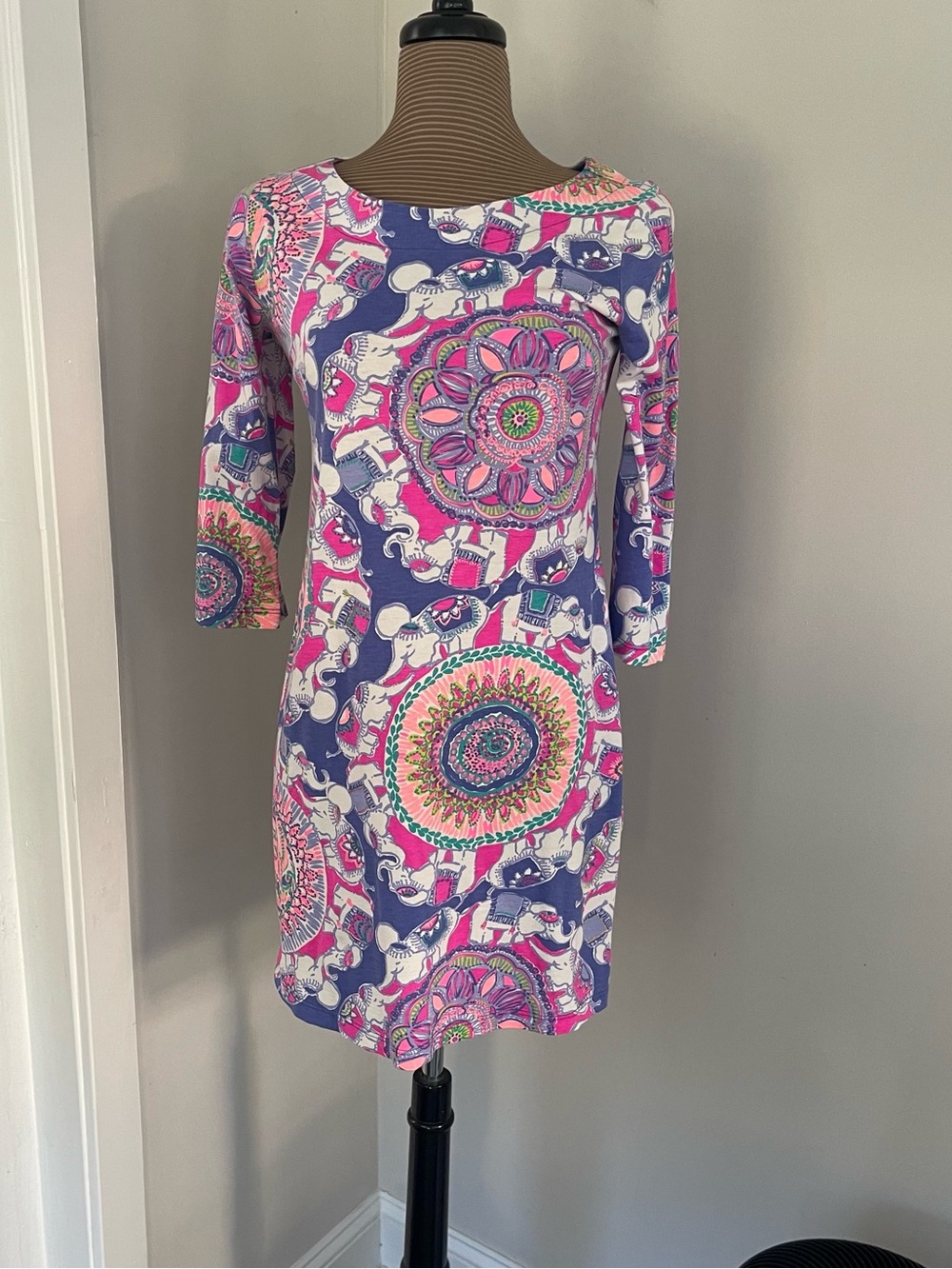 Lilly Pulitzer Boho Elephant Medallion Print Shift Dress in Purple and Pink